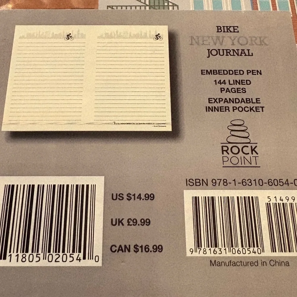 Bike New York Journal with Pen Lined Pages‎ Expandable Inner Pocket City NY